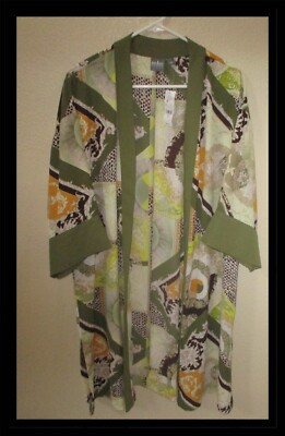 Soho NY&Co Large Women's Dress Cover Jacket Olive Green Print NEW