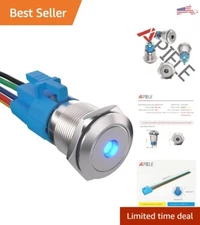 Stainless Steel 19mm Blue Durable Push Button Switch - Latching - 12V-24VDC