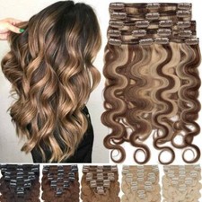 Body Wave Clip In Full Head Double Weft Remy Human Hair Extensions Thick Colored