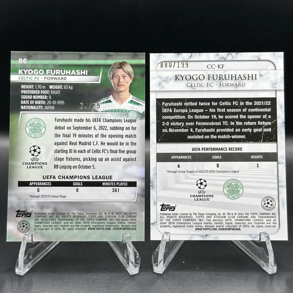 2022-23 Topps Stadium Club Chrome Kyogo Furuhashi /75 & /199 Celtic - Image 2 of 2