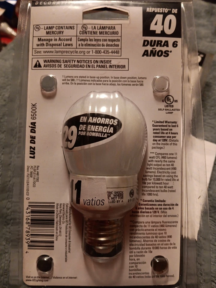 3 GE 40W Daylight CFL A17 Fan Bulbs - Image 2 of 2