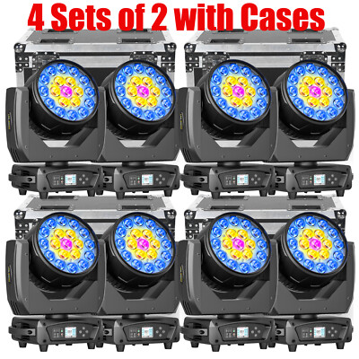 UKING 4 Sets of 2 with Cases 19x20W LED Wash Zoom Moving Head Light RGBW DJ DMX