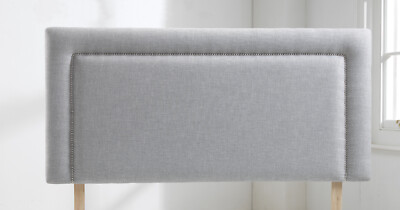 4ft Small Double Chatburn Silver Grey Linen 28 High Silver Studded Headboard Ebay