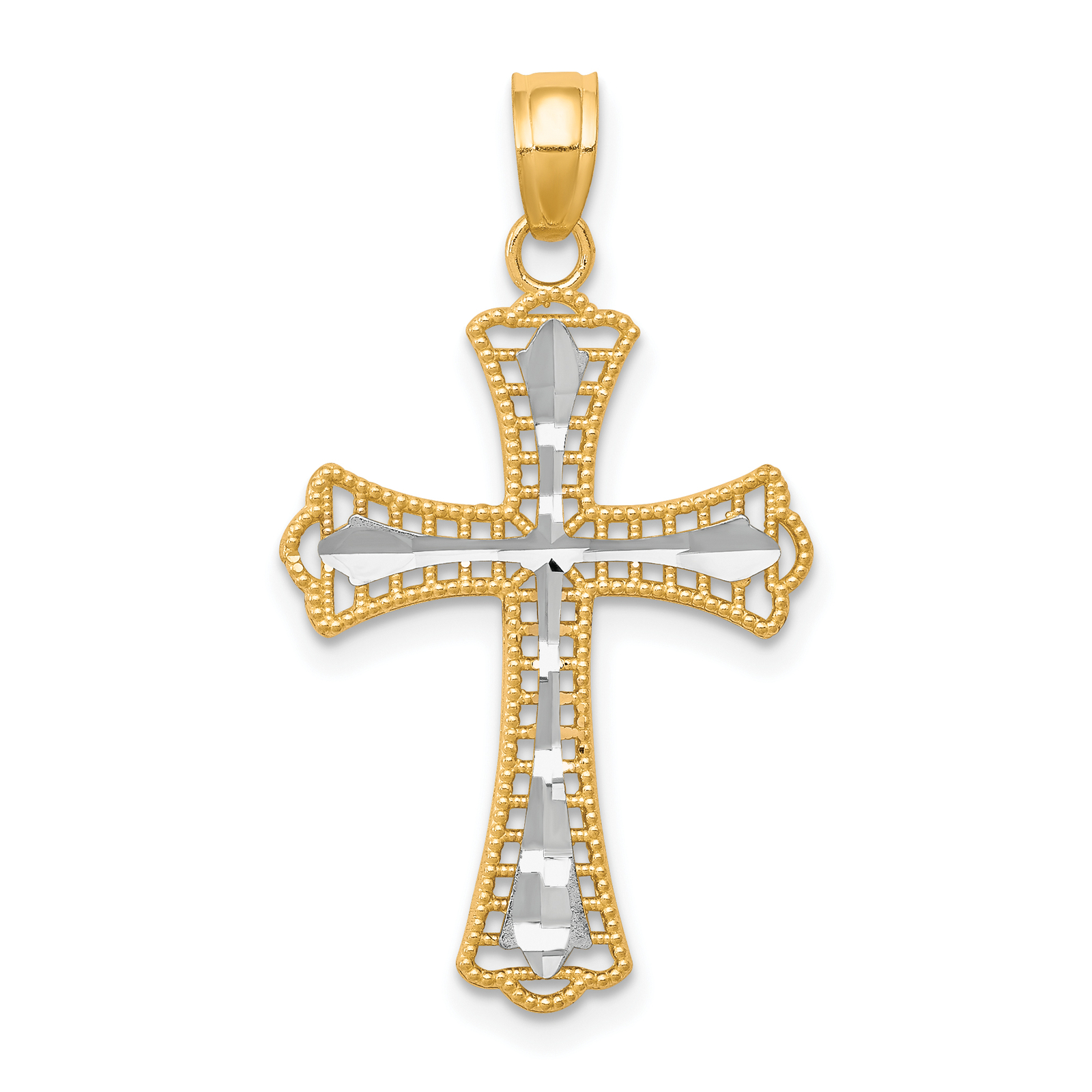 Avariah Solid 10K Yellow Gold w/ Rhodium Diamond-Cut Cross Pendant - 30mm