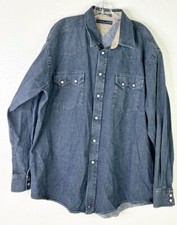 VTG Tommy Hilfiger XL Snap Western Denim Shirt Blue Dark Wash 100 Cotton EUC