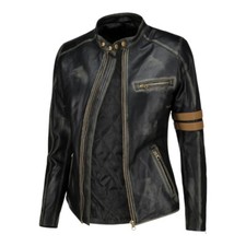 Womens Distressed Waxed Lambskin Real Leather Cafe Racer Vintage Biker Jacket
