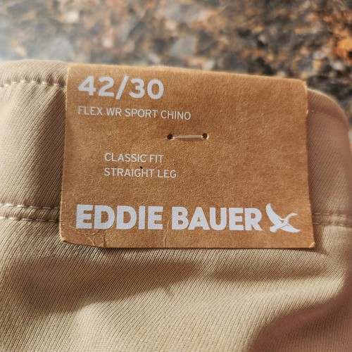 Pantalones clásicos chinos deportivos de pierna recta 42x30 Mr Flex WR Eddie Bauer para hombre nuevos con etiquetas - Imagen 4 de 6