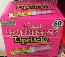 Swizzels Love Heart Lipstick Candy box of 60 - Retro Party Bag Filler/Wedding 