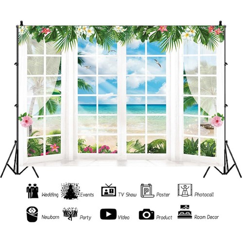 7x5ft Tropical Beach Backdrop Windowsill Luau Wedding Bride Shower Decor - Picture 2 of 4