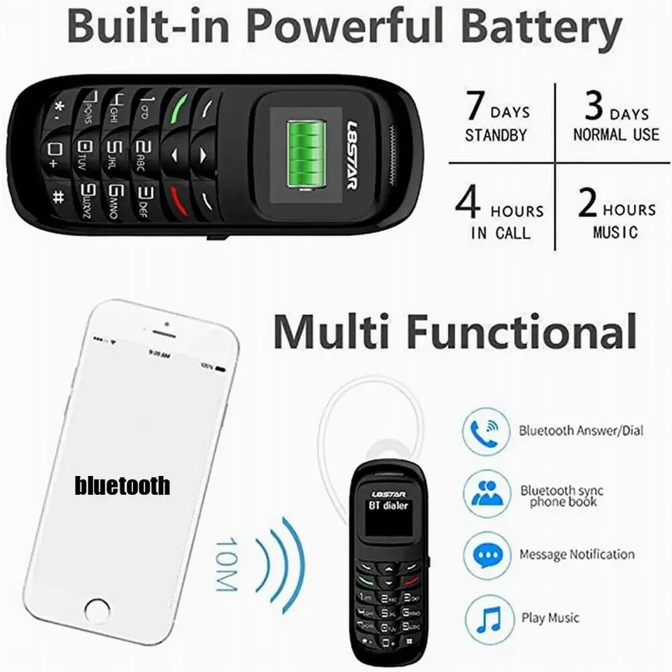 GTSTAR BM 70 MINI PORTABLE BLUETOOTH LONGUEUR 6.2CM NOIR dual SIM Foto 4 de 4