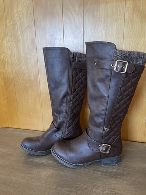Global Win Womens Tall Calf Brown Quilted Riding Boots Size 9, Zip up