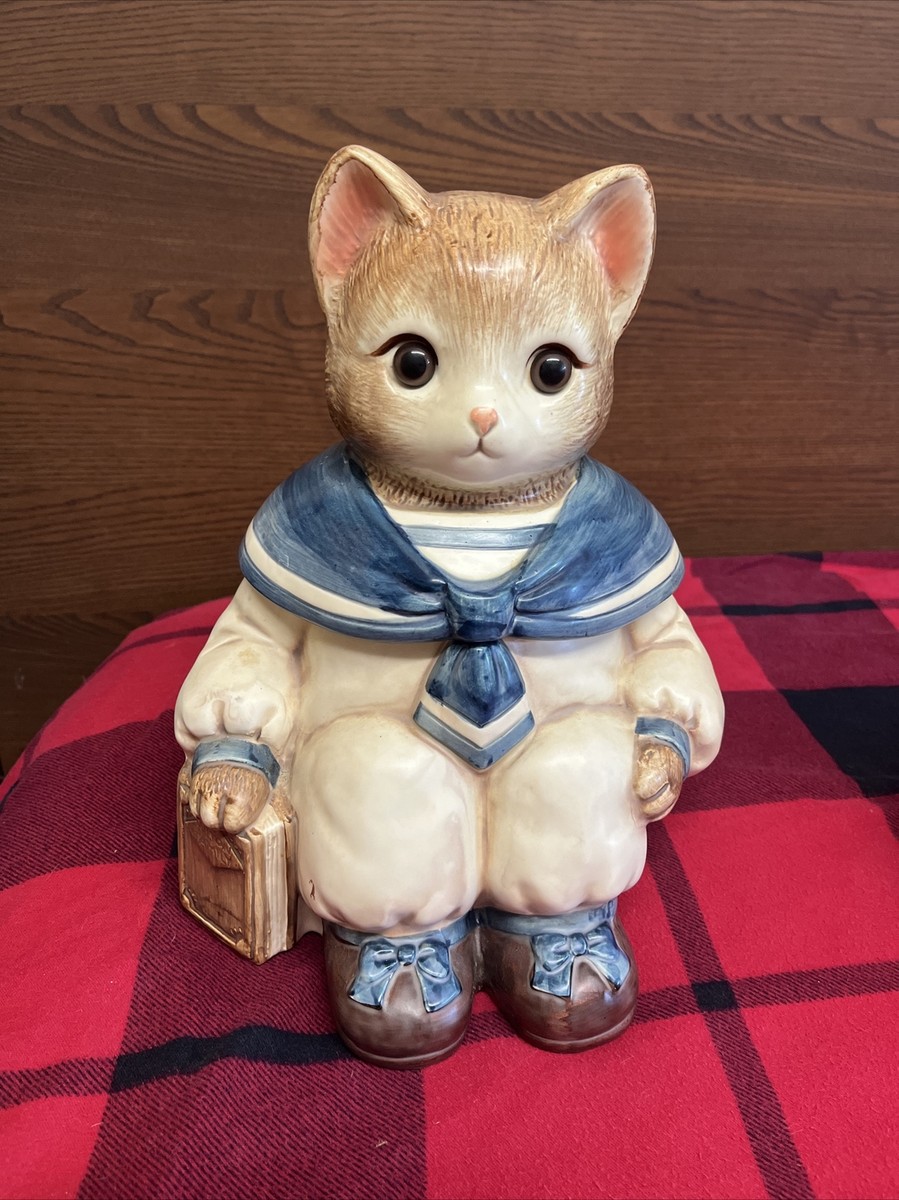 VINTAGE SET OF 2 COOKIE JARS MERVYNS MILTON SAILOR CAT & EMILY THE