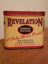 VTG. REVELATION SMOKING MIXTURE HINGED TIN LITHO PIPE TOBACCO BY PHILIP MORRIS