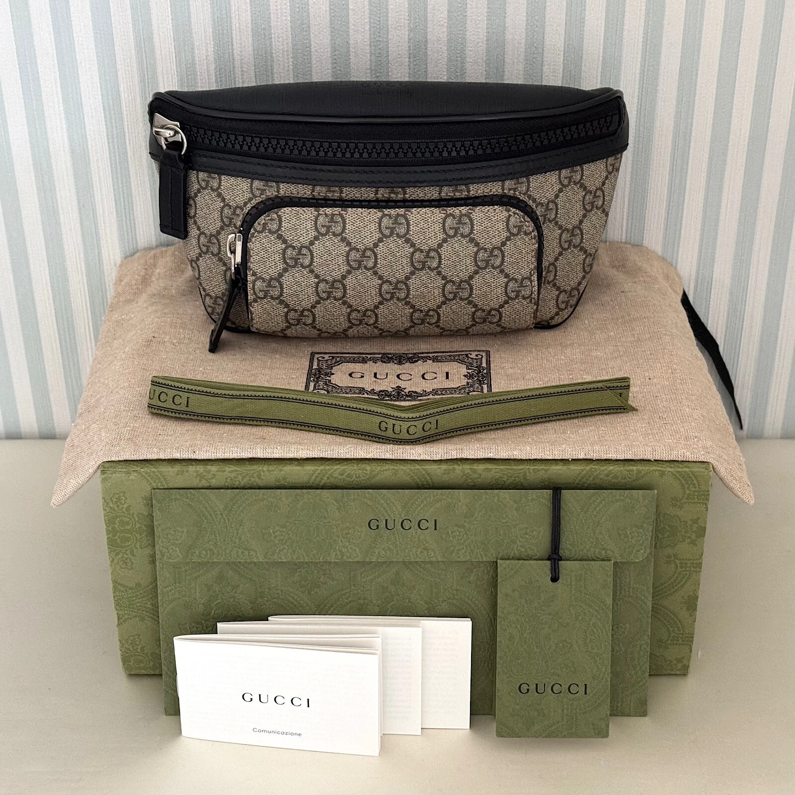 GUCCI GG Supreme 450946 Sac Ceinture Corps Toile Beige Fanny PVC Cuir avec Boîte