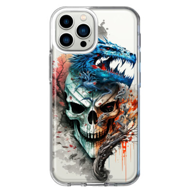 For Apple iPhone 13 Pro Max Shockproof Hybrid Case, Blue Dragon Skull