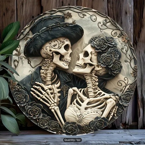 SUGAR SKULL LADY & FLORAL #5 SIGN RETRO ROUND HANGING PLAQUE WALL ART 20 x 20cm - Picture 10 of 24