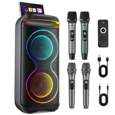 JYX Large Karaoke Machine Bluetooth Speaker 3D Bass Sound +4 Microphones &Remote