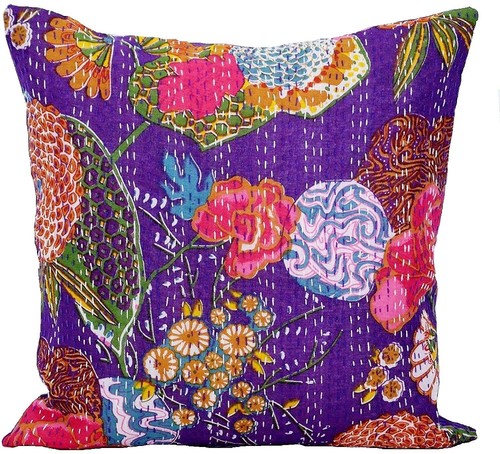 Indian Handmade Cotton Kantha Fruit Print Cushion Cover Throw Pillow Cases De... - Picture 5 of 9