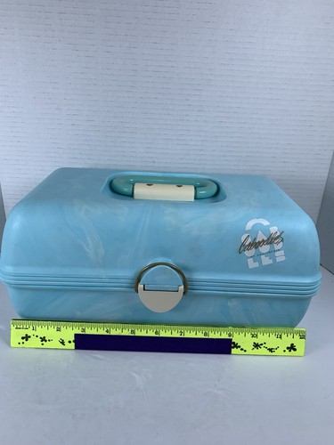 Vintage Caboodles Box Makeup Case Blue W/ Trays & Mirror (WP157) - Picture 9 of 11