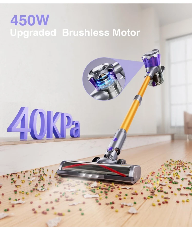 Cordless Vacuum Cleaner, 450W 40Kpa Powerful Stick Vacuum, Up to 50Mins Cyclone - Image 2 of 4