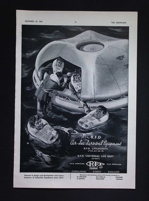 Original 1954 Werbung RFD Company Air-Sea Survival Equipment Schwimmwesten