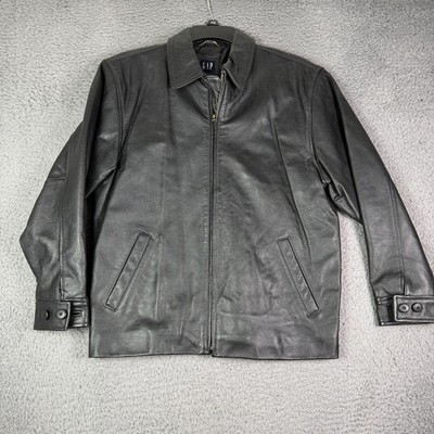 GAP Leather Jacket Men’s L Black Vintage Gap Leather Jacket Mens S/M Black Bomber Zip Biker Quilt