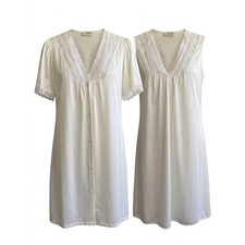 Vintage Gilead 60s Cream Nylon Lace Gown Set Peignoir Robe Pink Rosette Small