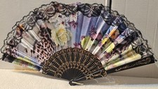 SMALL ORIENTAL FOLDING HAND FAN WITH A FLORAL FLOWER ROSES DESIGN N