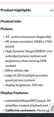 Samsung QB49R 49'' 4K UHD LED HDR10+ MagicINFO S6 Tizen 4.0 Signage Display