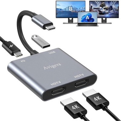 USB C auf Dual HDMI Adapter HDMI Splitter 4K 60Hz USB 3.0 Laptop Monitor