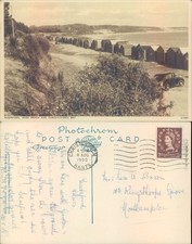 Beach huts at Mudeford Avon and Christchurch Bay Photochrom Co Ltd 1955 postmark