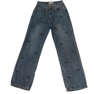 LOVE SOHO Embroidered Denim Jeans Women Size 5 Blue Straight Leg Casual Pants