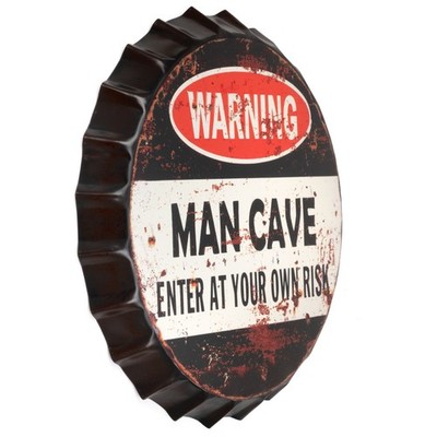 Blechschild Kronkorken Warning Man Cave  Deko Schild mit Druck 33 x 33