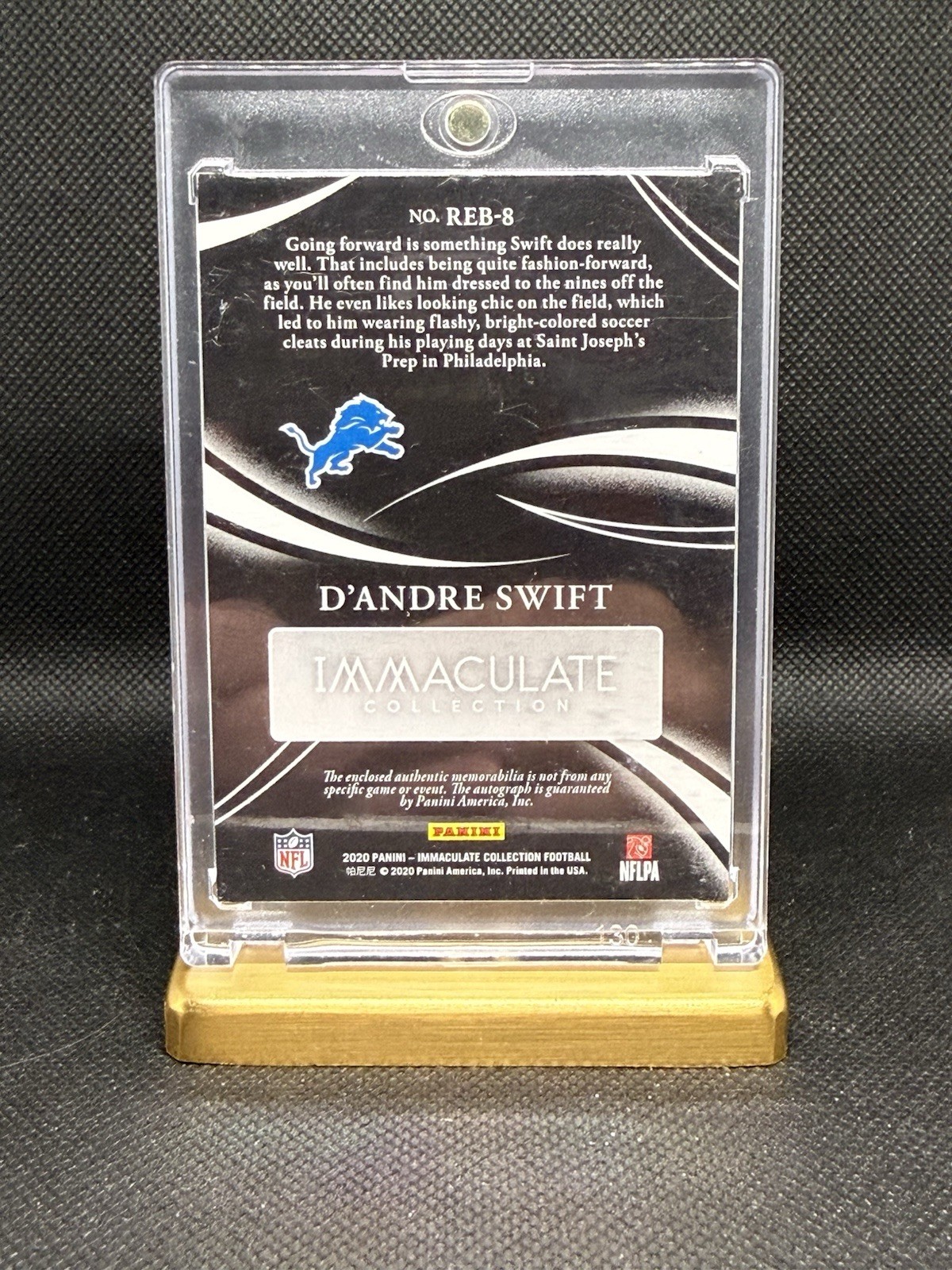 D’Andre Swift RPA #/99 🔥 2020 Panini Immaculate - Eye Black Jersey Auto - Lions view 2