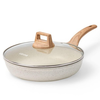 8 Inch Non Stick Frying Pan with Lid,White Granite Nonstick Skillet Omelet Pa...
