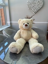 Beige Extra Large 90cm Plush Cuddly Teddy Bear Stuffed Toy With Bow