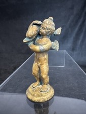 Antique Bronze Style Sculpture Cherub & Dolphin The Grand Tour Missing Wing Look