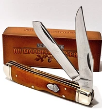 Rough Ryder Carmel Tobacco Smooth Bone Lockback Trapper Pocket Knife RR1070 NEW