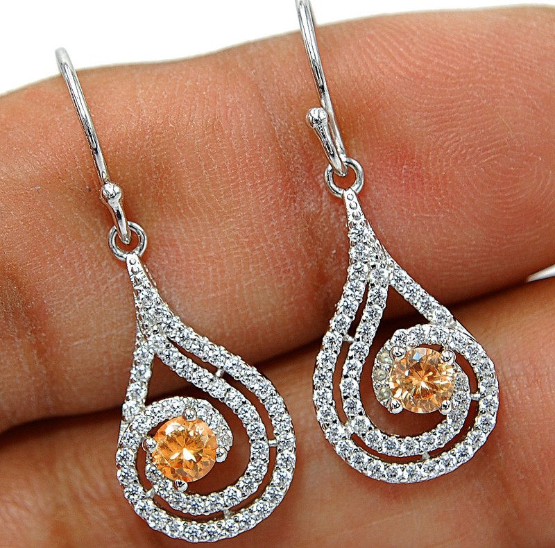 4CT Heat Treated Padparadscha 925 Solid Sterling Silver Earrings