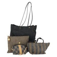 FENDI Pecan Canvas Bag Coated canvas nylon 4 Set Black Brown Auth 160746