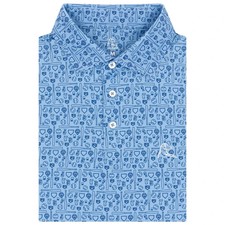 Rhoback Pauly Mont Polo Clear Blue Baseball Print Moisture-Wicking Stretch UPF