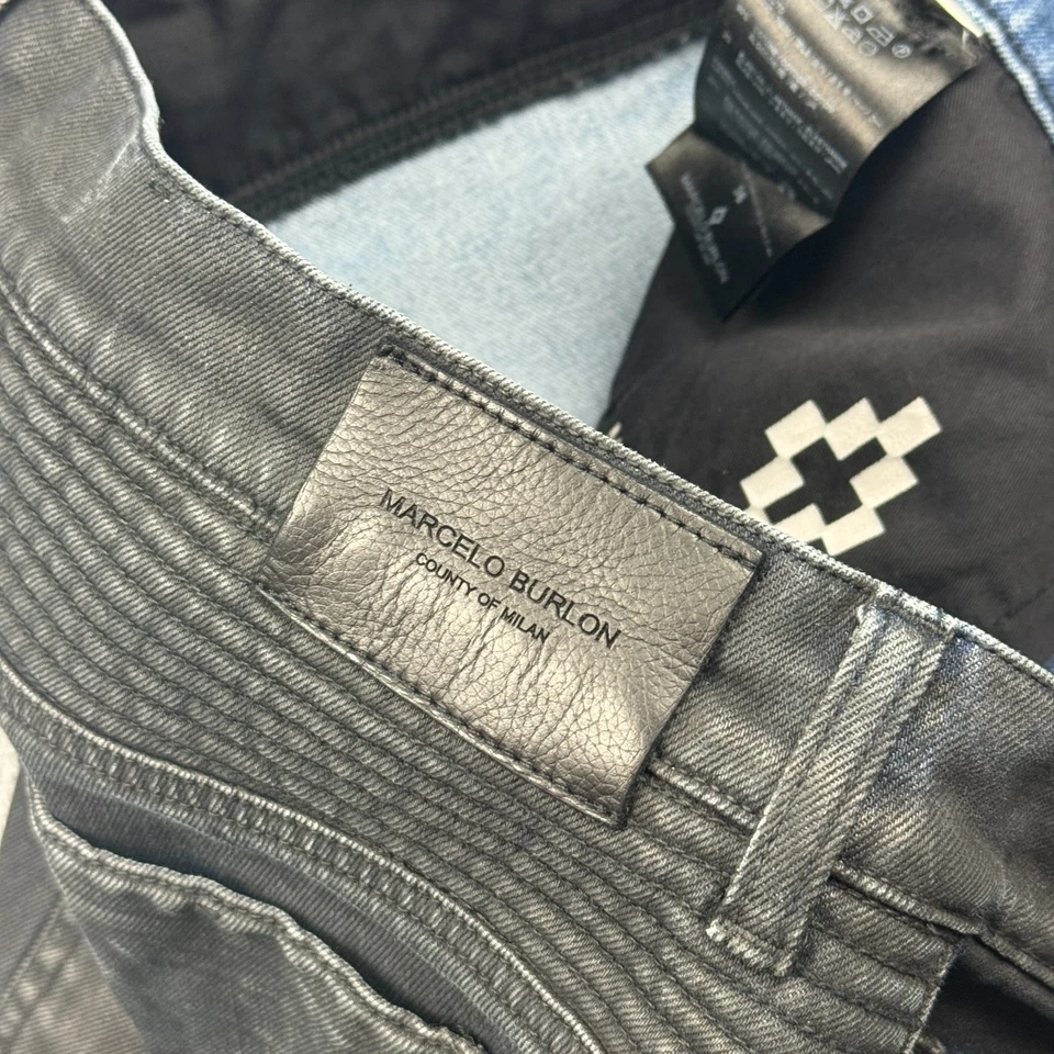 Marcelo Burlon 牛仔裤男式 36x33 码黑色修身骑手弹力意大利制造 — 第 4/4 张图片