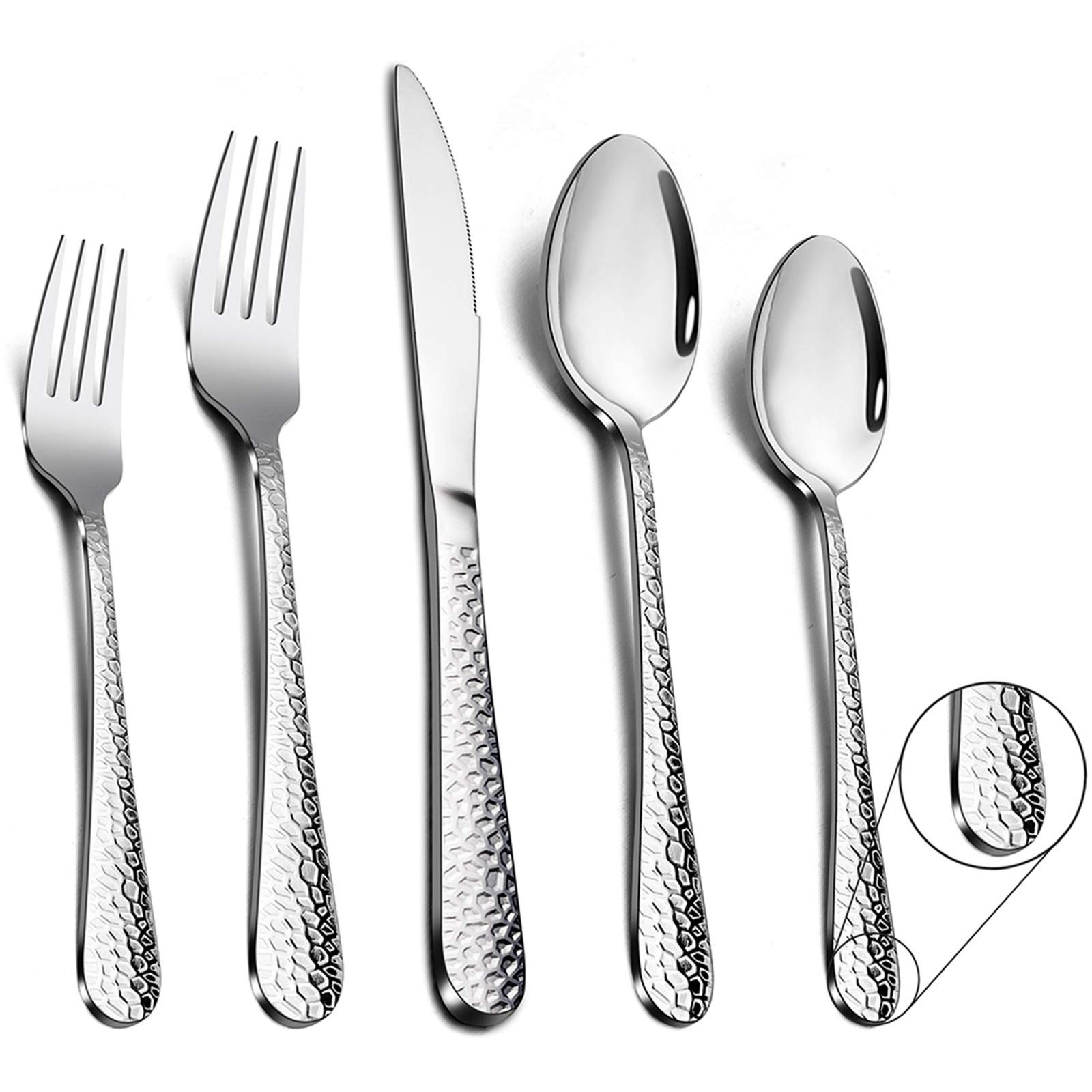 Besteck Set 30-teilig Edelstahl Besteckset Essbesteck für 6 Personen Gehämmer...