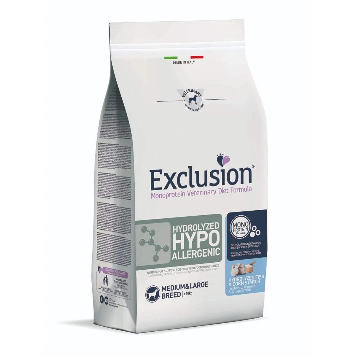 EXCLUSION HYDROLYZED MEDIUM LARGE CON PESCE DI AMIDO DI MAIS 2 KG.