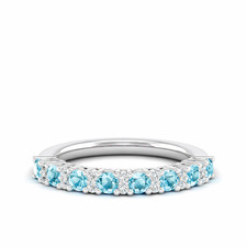 Sterling Silver 925 Aquamarine Round 3.00mm Half Eternity Band Ring