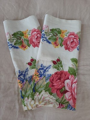 2 Ralph Lauren Melissa Standard Shams Ivory Floral 100% Cotton U.S.A. Made VTG 