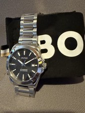 BOSS Herren Quarz Armbanduhr Edelstahl silber blau Datum Ref. 1414076 Box