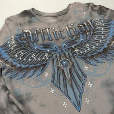 Affliction Thermal Shirt Mens Medium Winged Cross St Pierre MMA Vintage Y2K