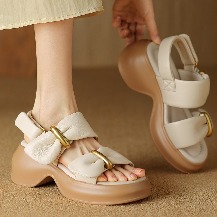 SAOLA Sandali donna gladiatori suola spessa vera pelle plateau punta aperta comodi