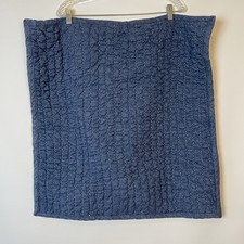 Ralph Lauren Euro Square Sham 1 Blue Chambray Quilted Tan Gold Stripe Back